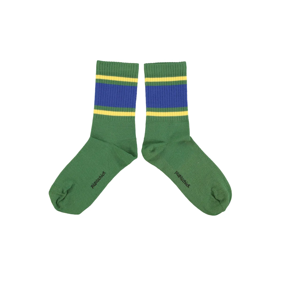 Socken Green with blue & yellow stripes