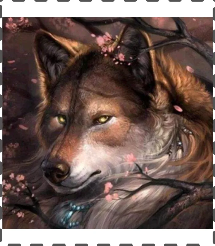 Diamond Painting Wolf in Blüten 30x30cm eckig
