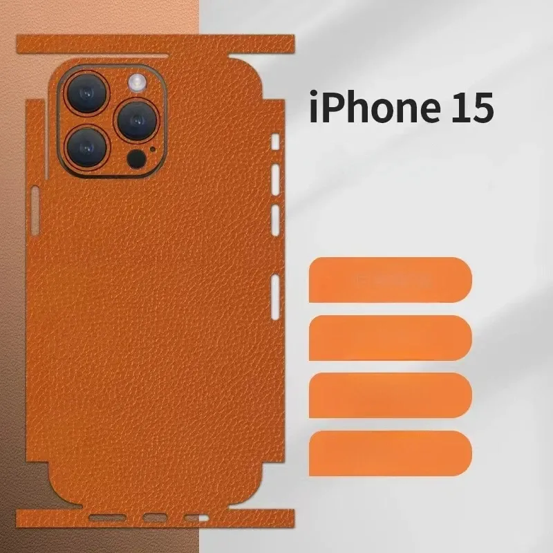 Luxury Leather Grain Wrap Phone Back Sticker skin For iPhone17 16 15 14 13 promax 13mini 12promax Film Skin