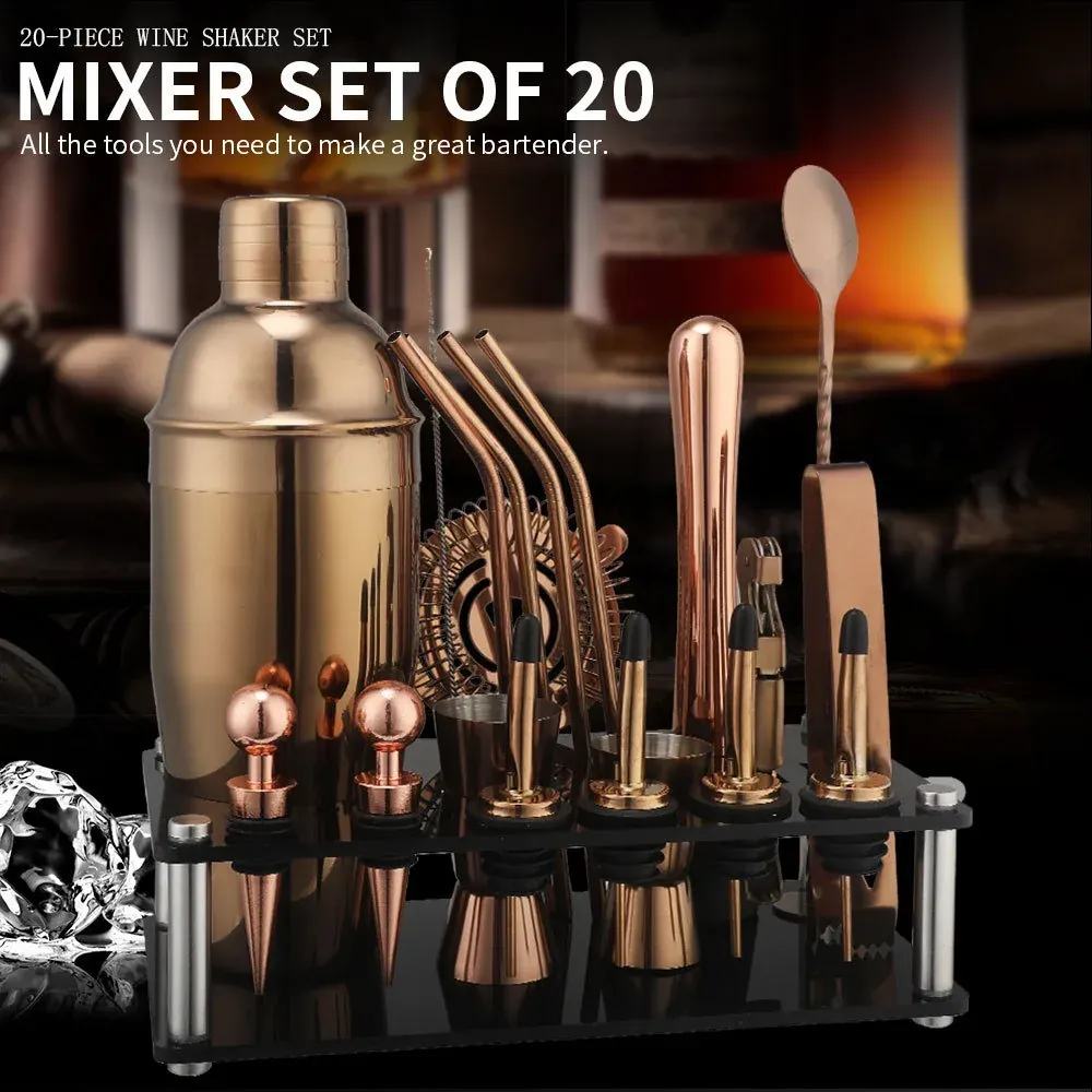 Cocktail Shaker Set 20PCS Bartender Kit with Stand Mixology Bar Set Drink Mixer Set with Essential Accessory Tool Recipe Booklet