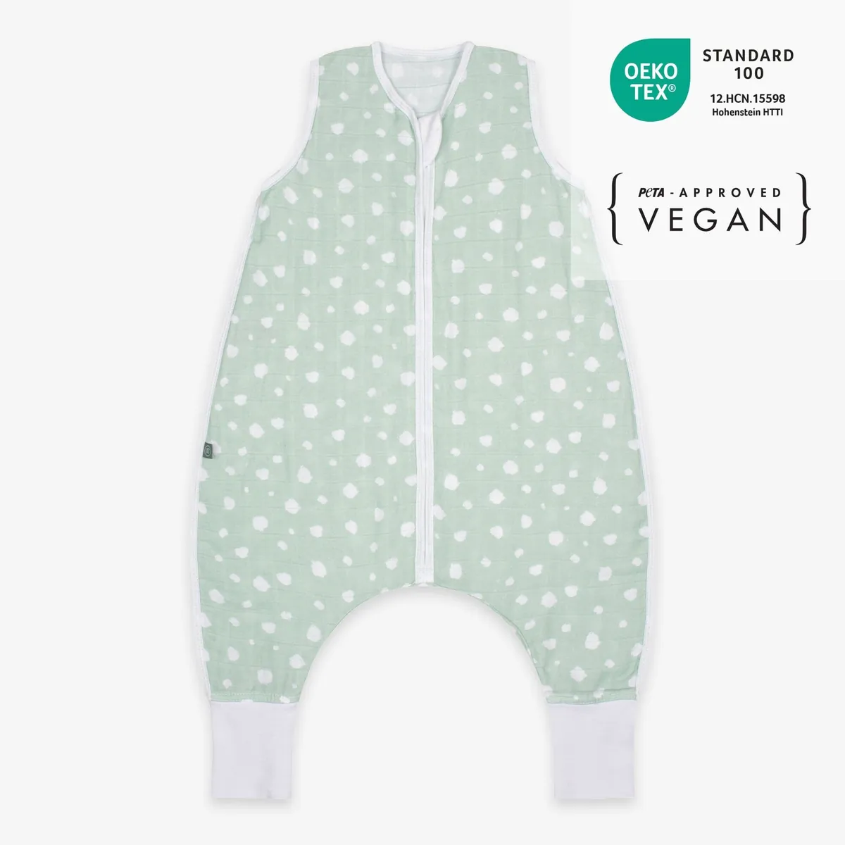 Musselin Schlafsack mit Füssen 0.5 TOG | Punkte Mint