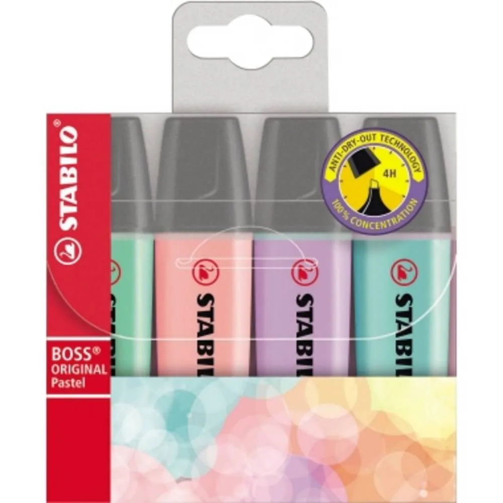 Boss Original - Textmarker Pastell-Farben, 4er Pack