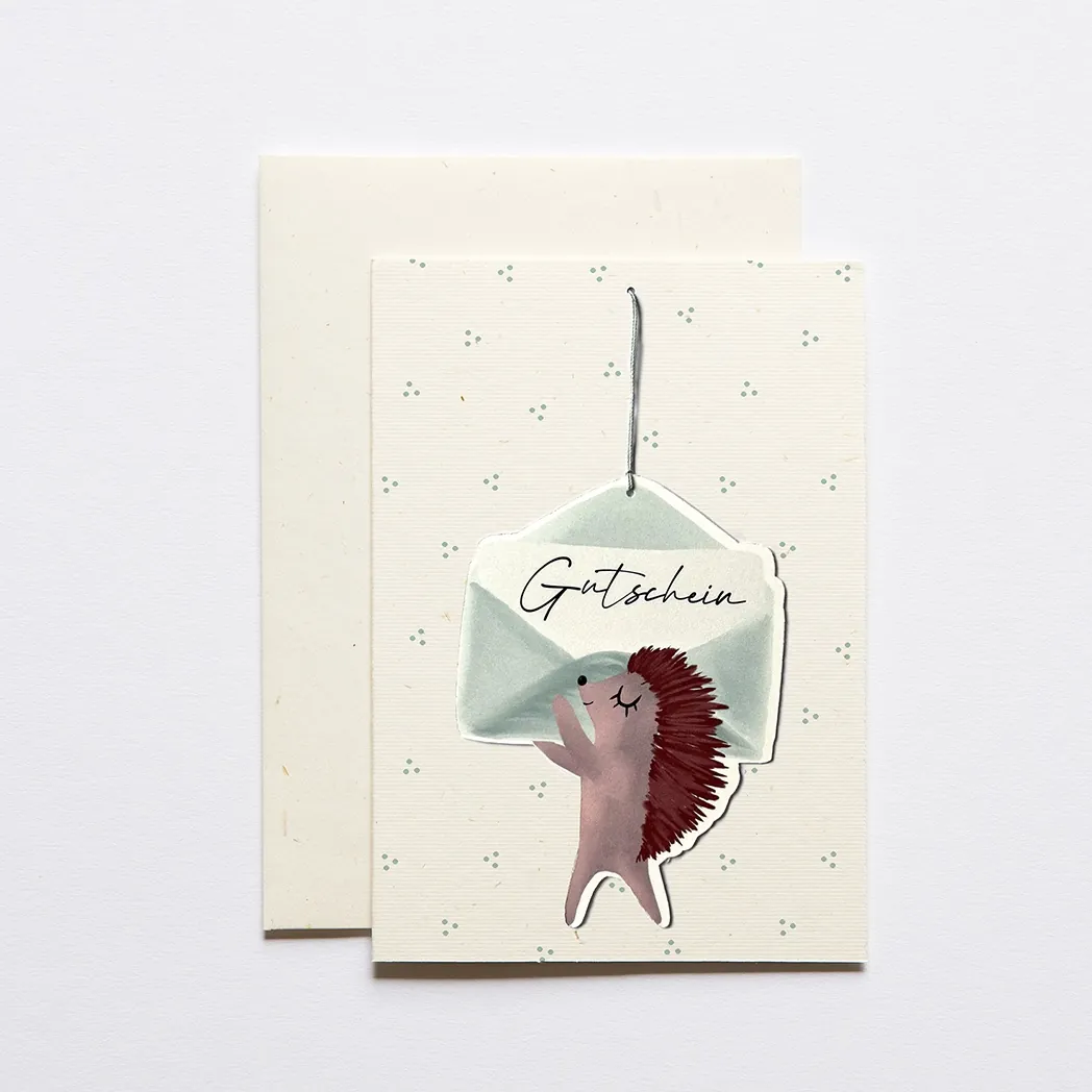 Grusskarte Gutschein Igel Mint Punkte