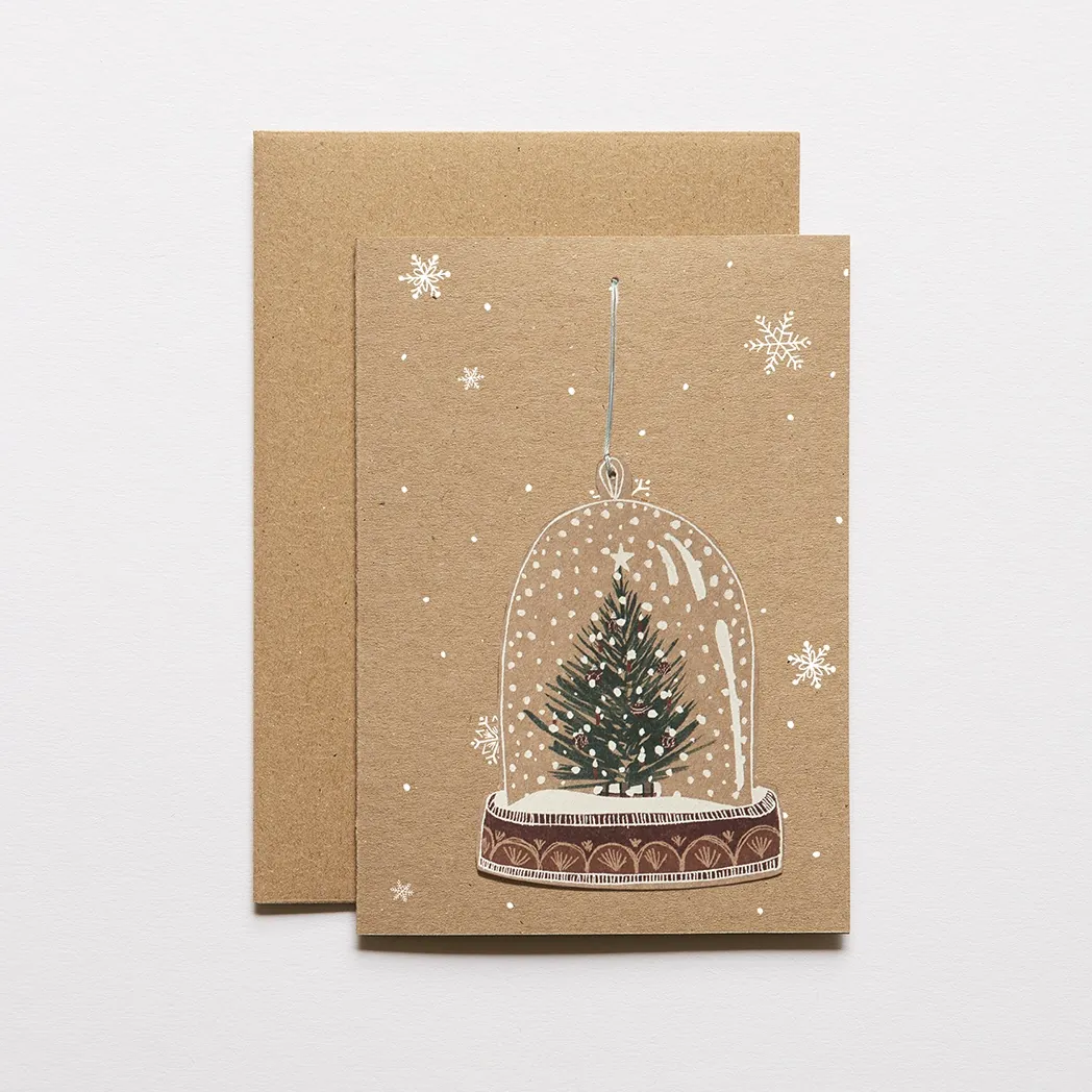 Grusskarte Schneesterne mit Schneekugel Tannenbaum