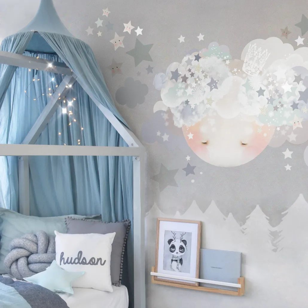 Wandsticker Schlafender Mond Blau