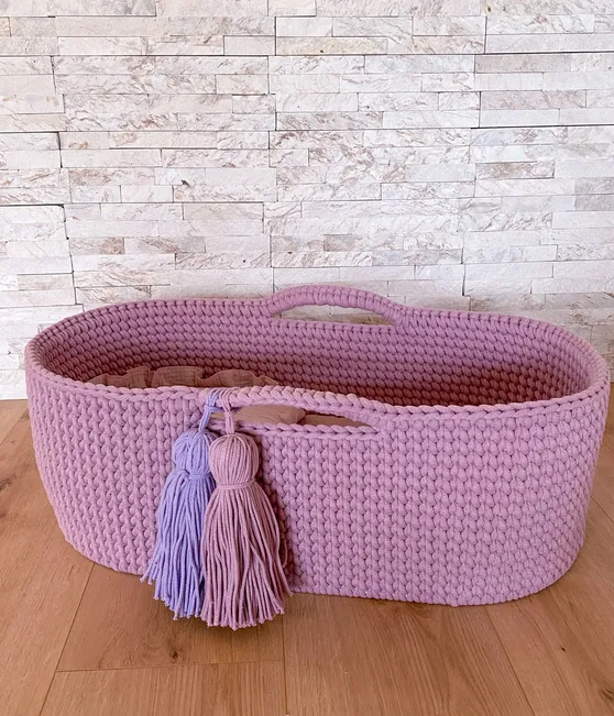 Moseskorb Dusty Pink mit Kissen und Bettwäsche Dusty Pink silver Star