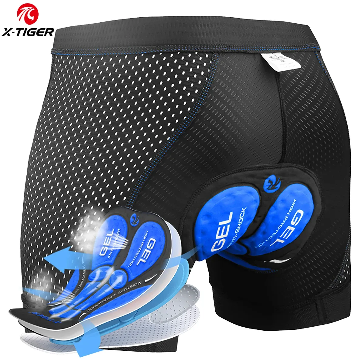 X-TIGER Herren Radhose mit Gel-Polster und atmungsaktivem Mesh