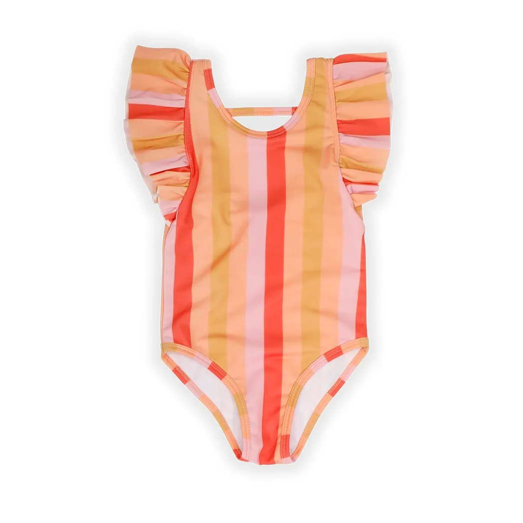 Badekleid Ruffle Stripe Nectarine
