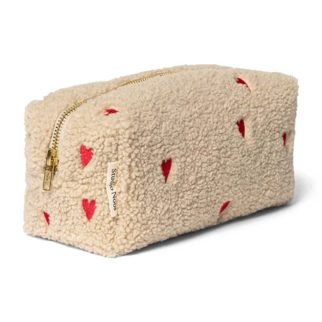 Pouch Chunky Teddy Hearts Ecru