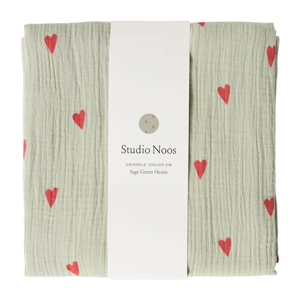 Mulltuch Hearts Sage Green 120 x 120 cm