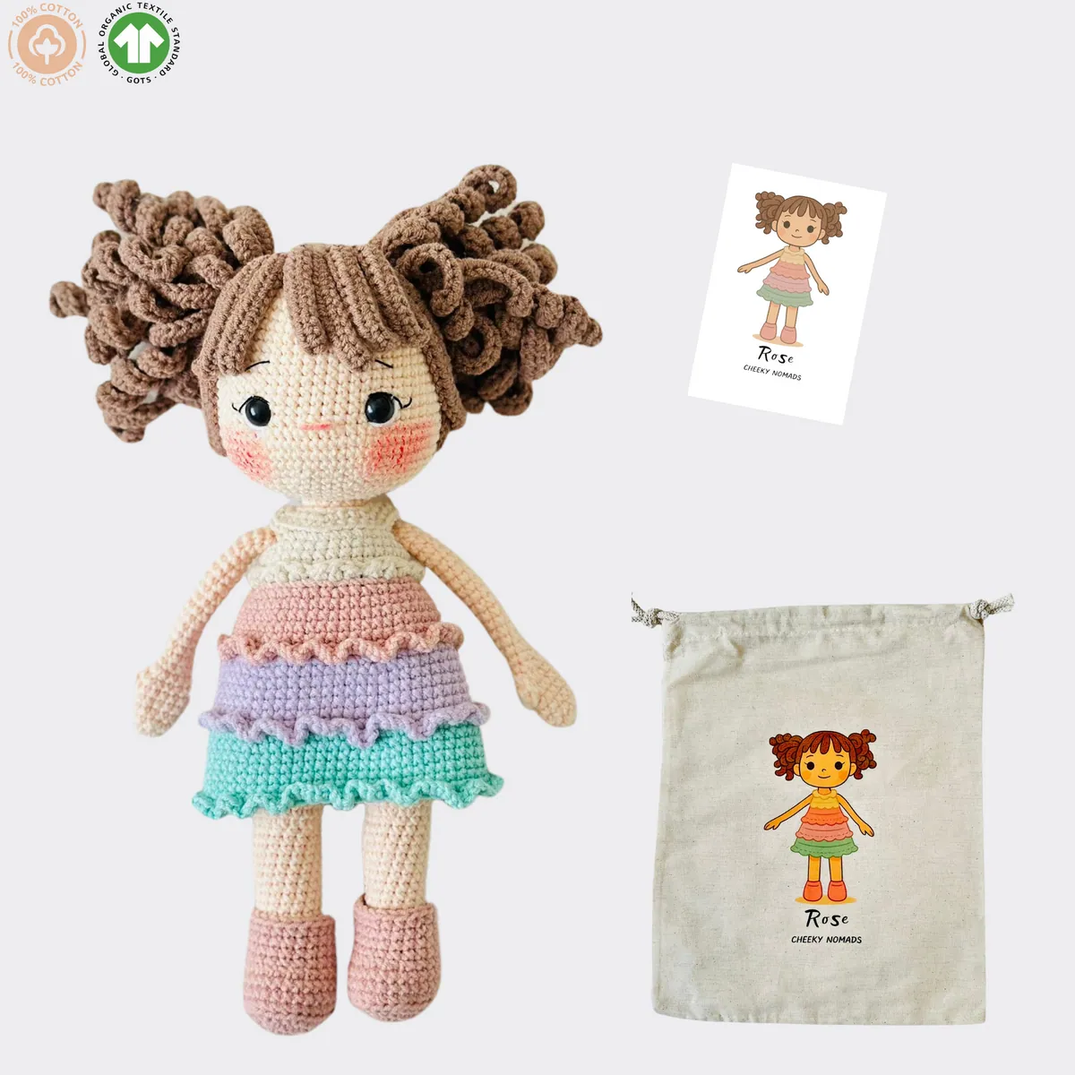 Rosé handgemachte Amigurumi Puppe - Bio-Häkelpuppe