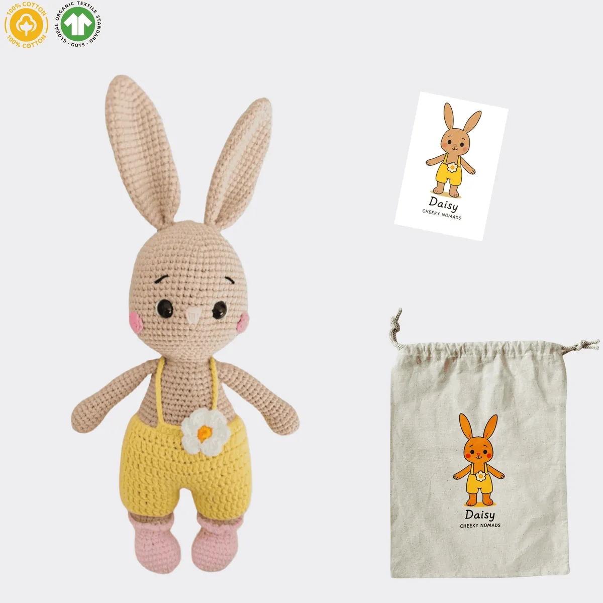 handgemachtes Bio-Häkel-Kaninchenspielzeug Daisy, Amigurumi-Spielzeug