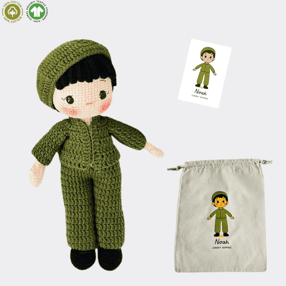 handgemachter Amigurumi Freund Noah - Bio-Häkelpuppe