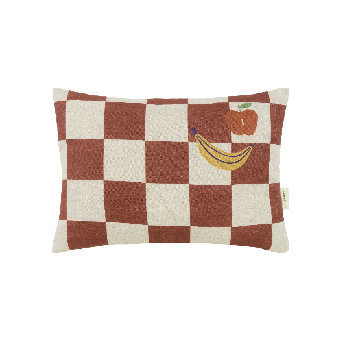 Nobodinoz Kissen Leinen "Vibes" Maroon Checks Fruits