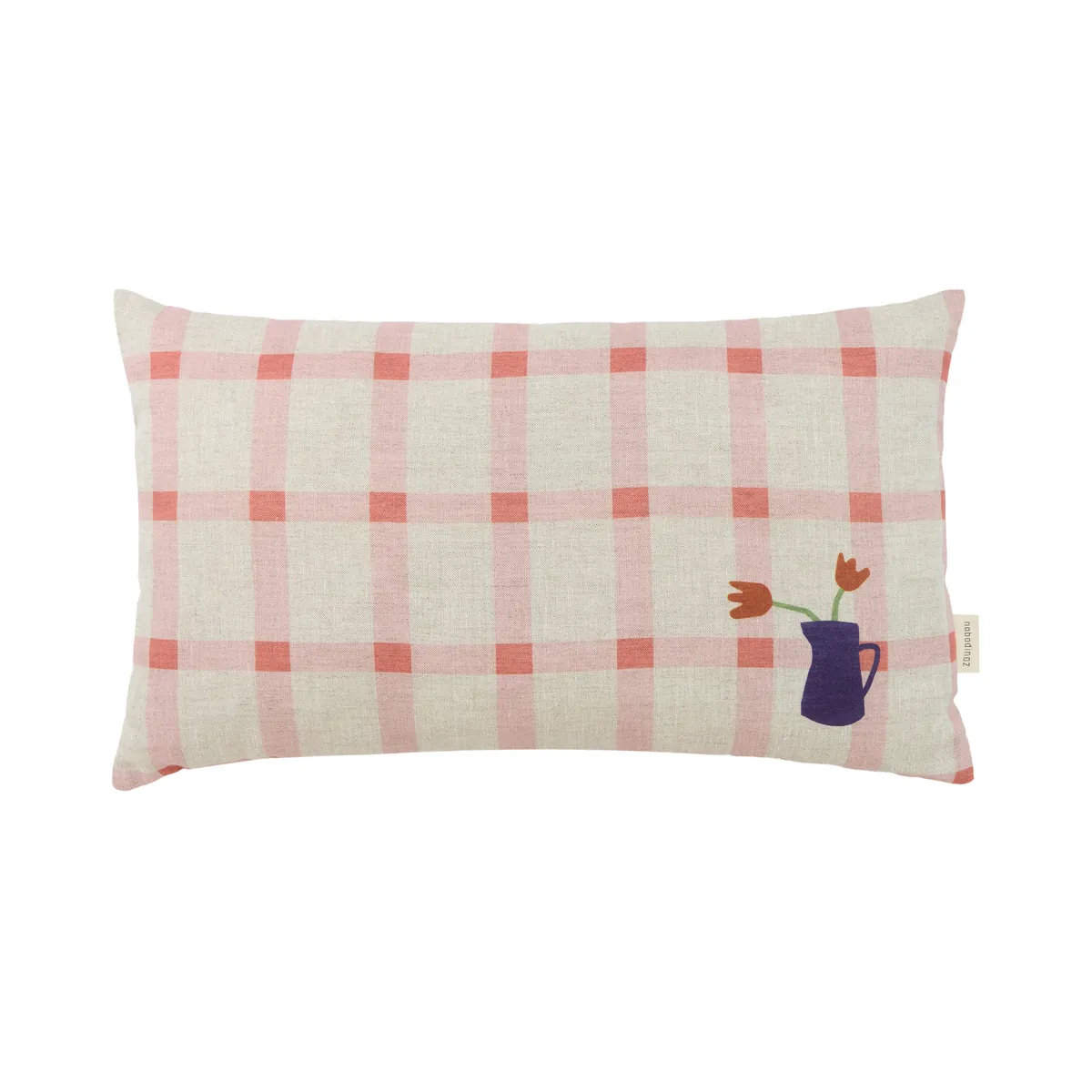 Nobodinoz Kissen Leinen "Vibes" Pink Windowpane Tulips