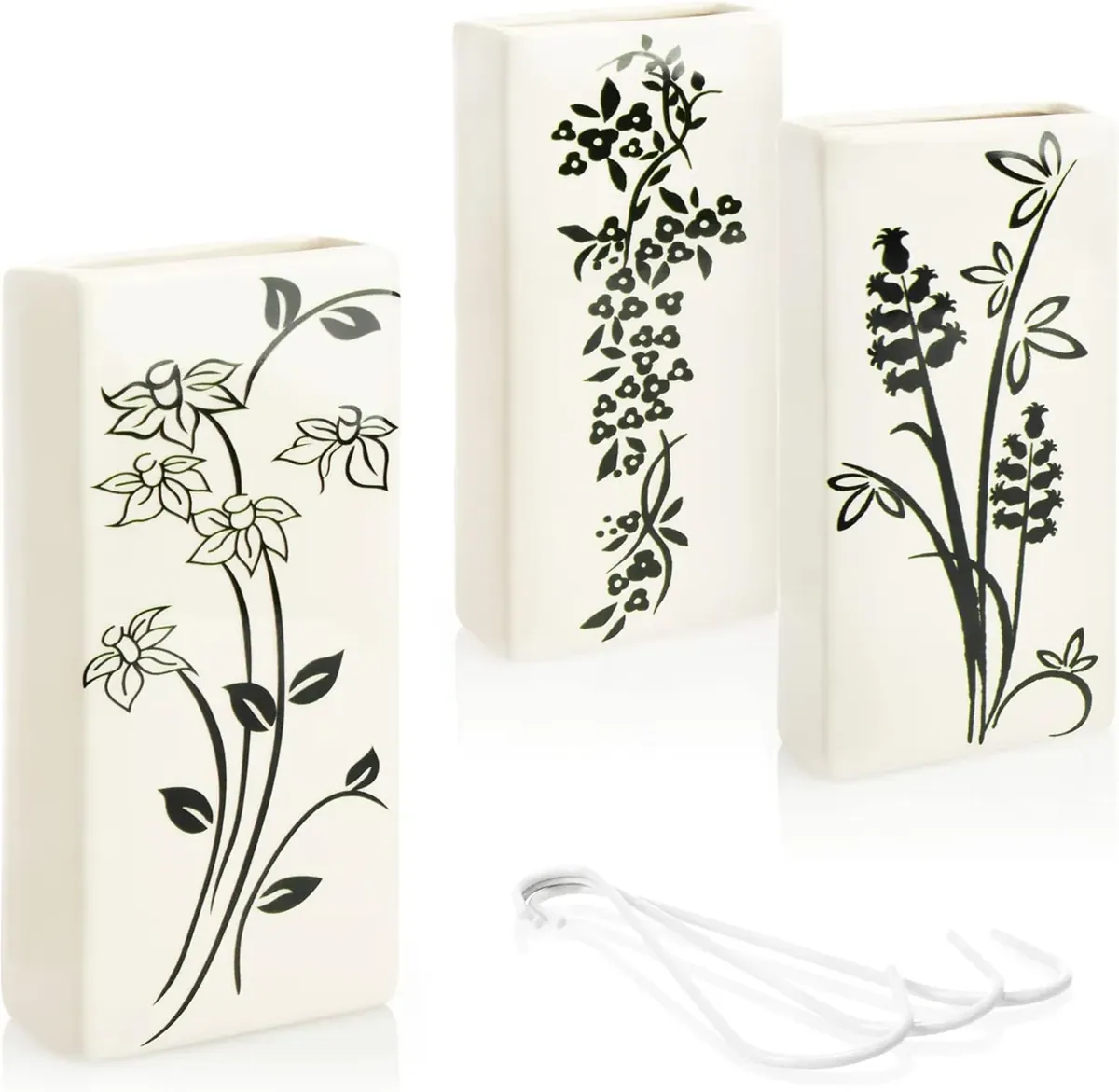 3-teiliges Luftbefeuchter-Set, Weiss - Blumen Schwarz