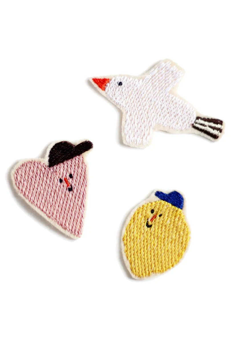 Halfbird Aufnäher SET "Zitrone, Herz, Vogel" | Bügelflicken