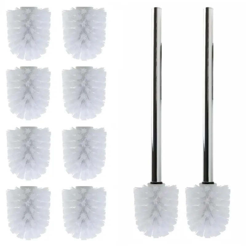 Ersatz WC-Bürstenkopf-Set, 10 Bürsten & 2 Griffe, 10 Bürsten/2 Griffe Weiss