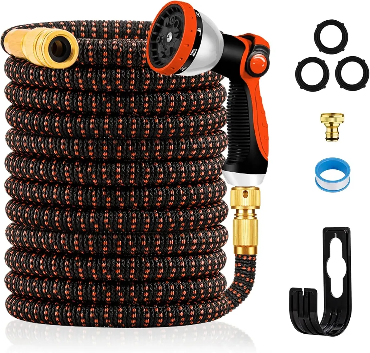 Flexibler Gartenschlauch mit Metallanschlüssen, 15M/50FT Schwarz-orange