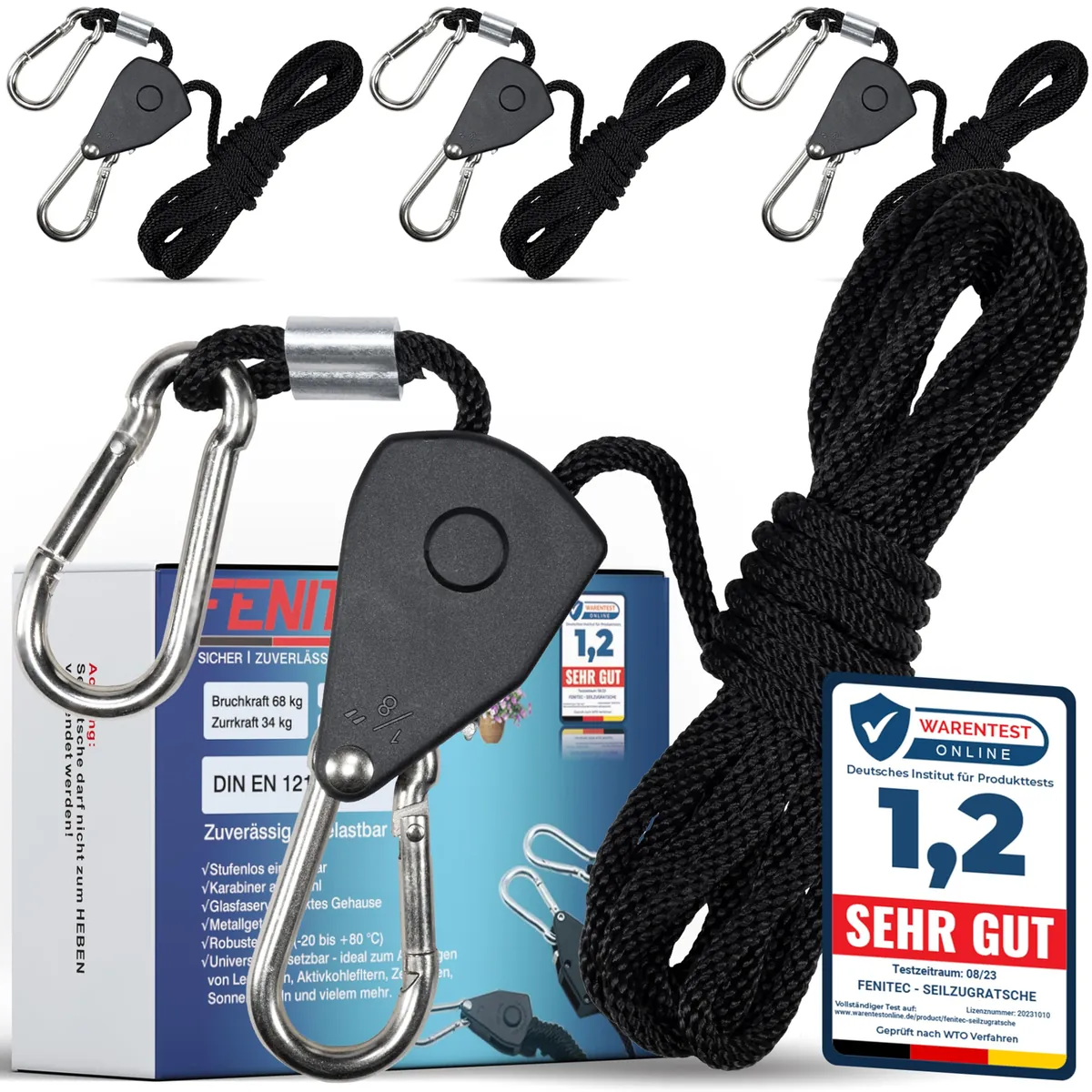 Seilratschen-Set mit Haken, 4 Stück