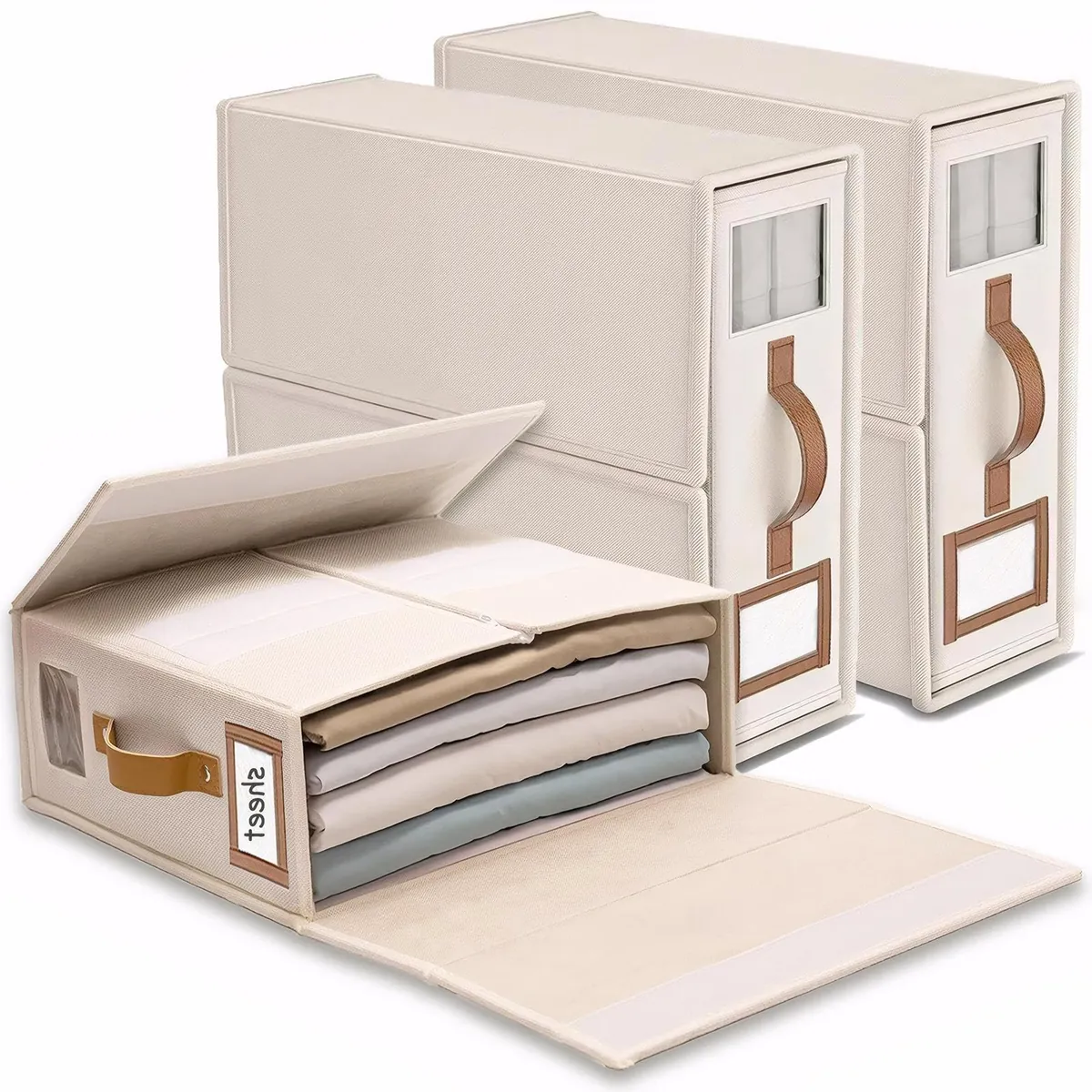 Linen Bettwäsche-Organizer Box 3er-Set, Linen Beige