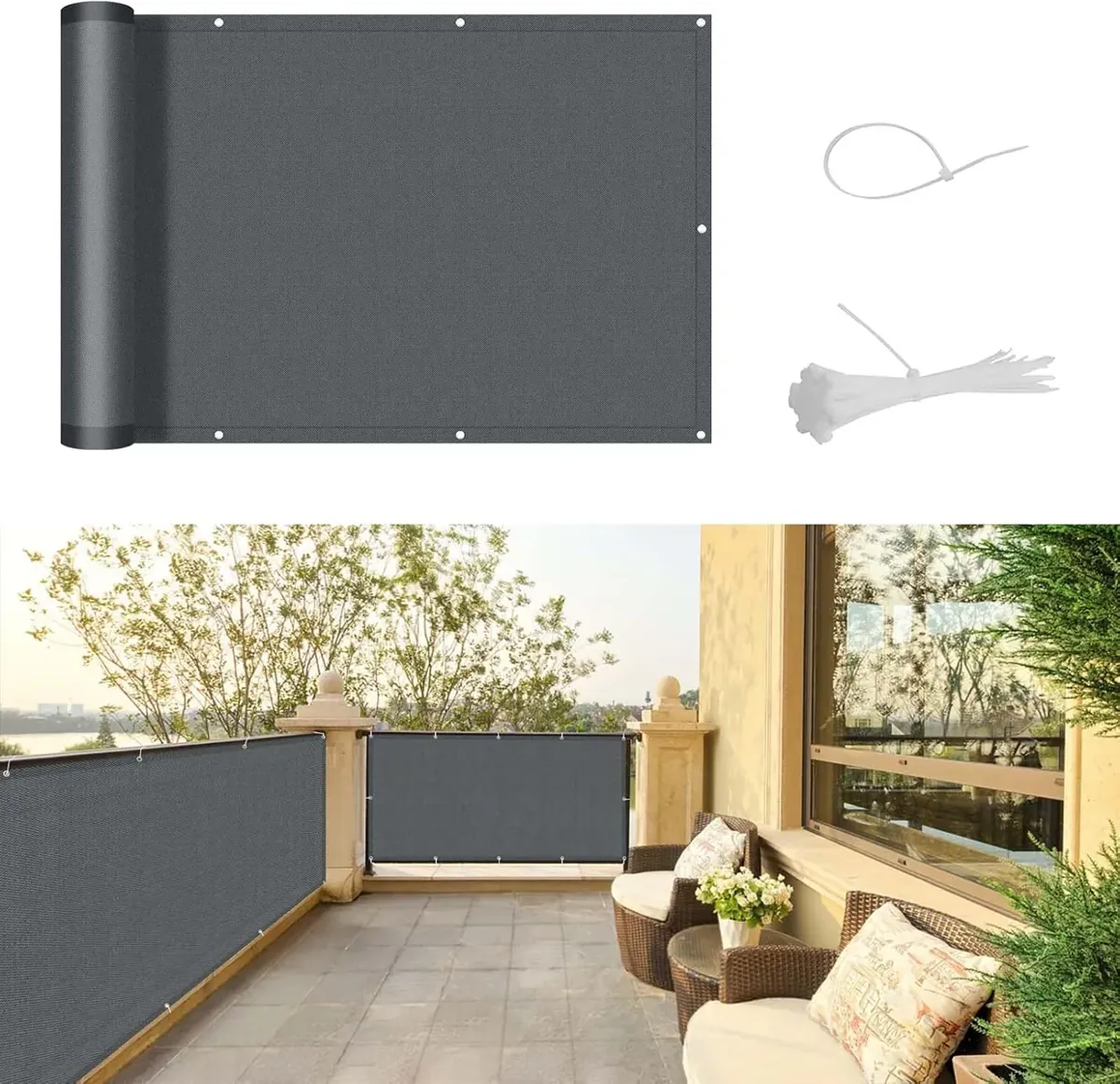 Balkon Sichtschutz UV- und wetterfest, 0.9x6m Anthrazit