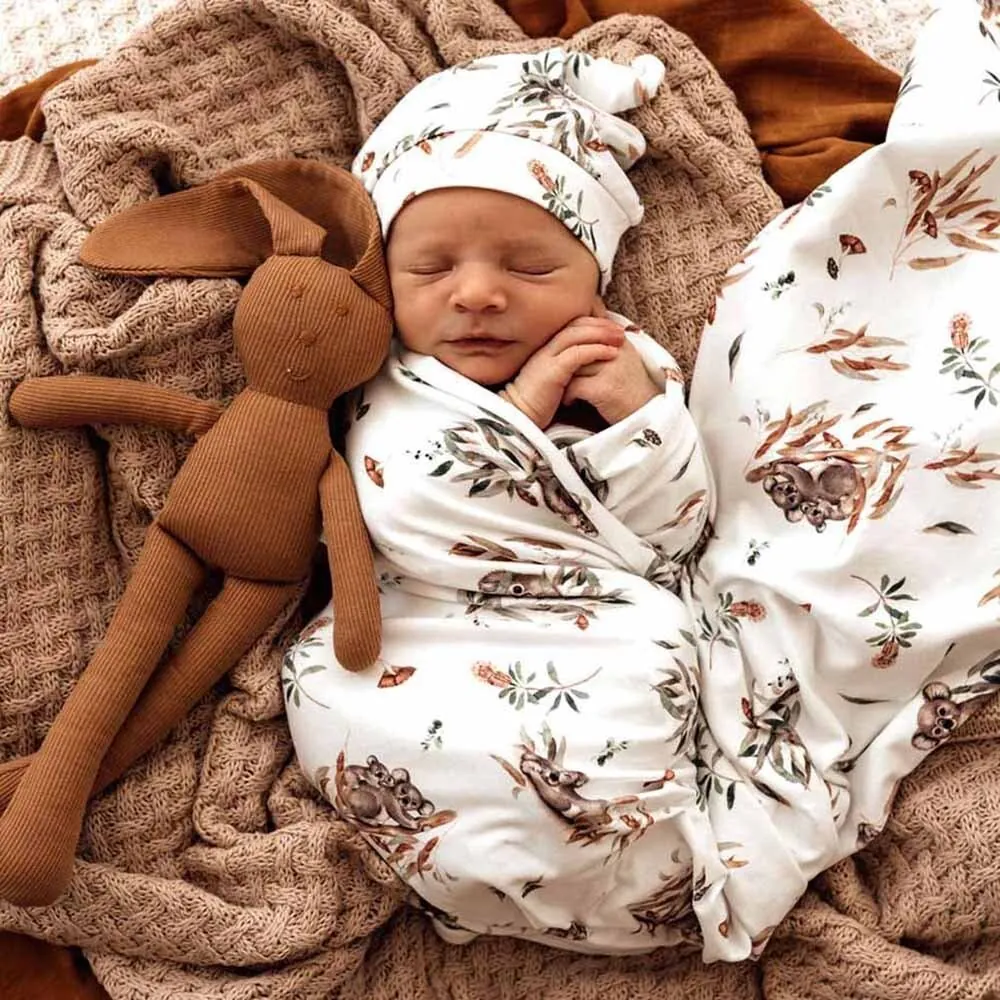 Multi-use swaddle and beanie set - Koala