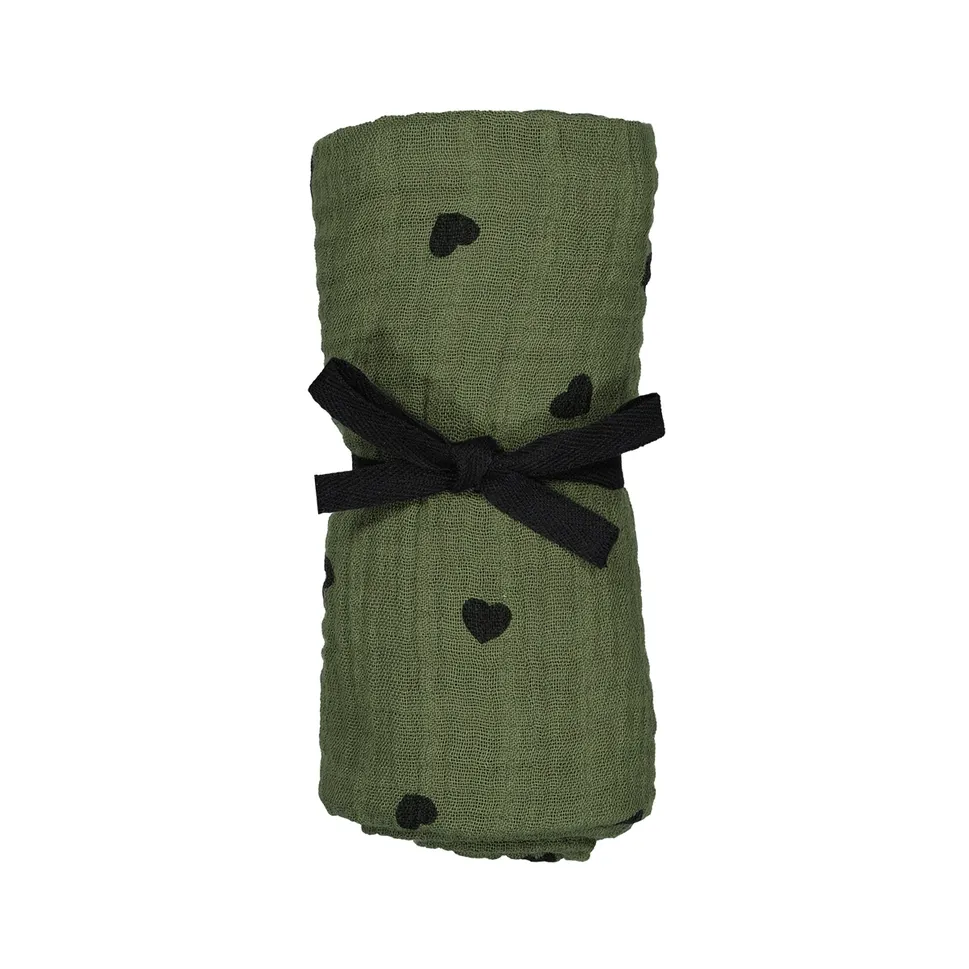 Rose in April Mulltuch Baumwolle 70x70cm | Khaki Herz