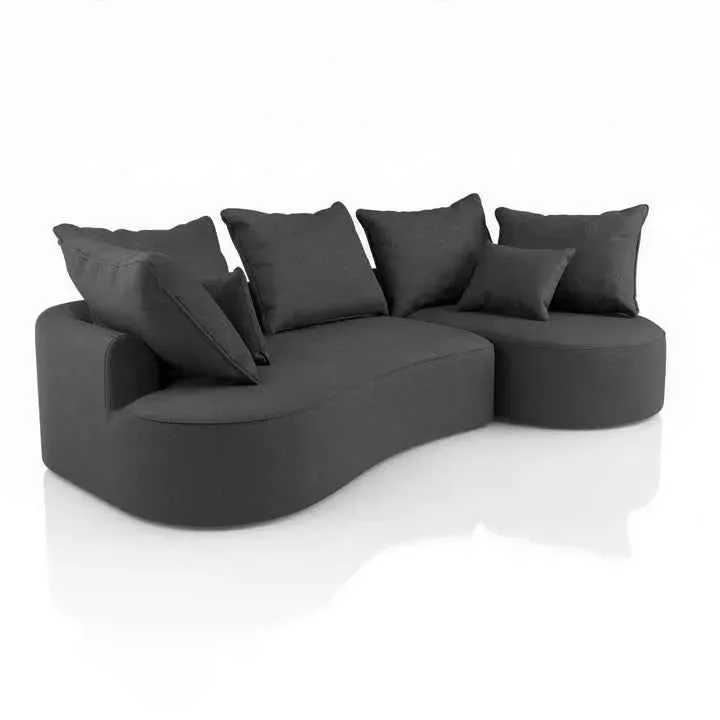 Sofa Tirano mit Ottomane & Dekokissen aus Samt Dunkelgrau