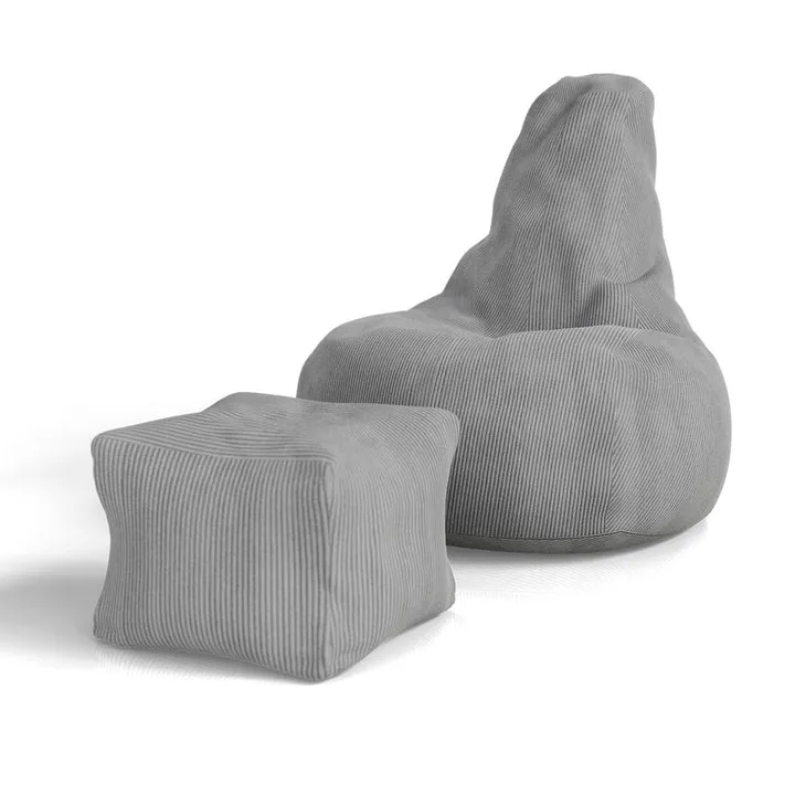 Sitzsack Chillex XL mit Hocker Cord Sessel Hellgrau