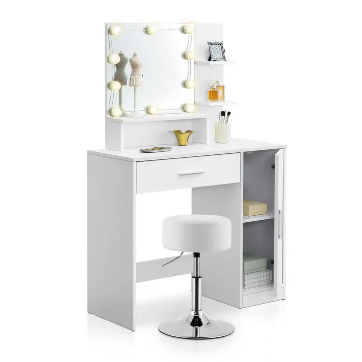 Schminktisch Zoey mit LED & Hocker Tonia