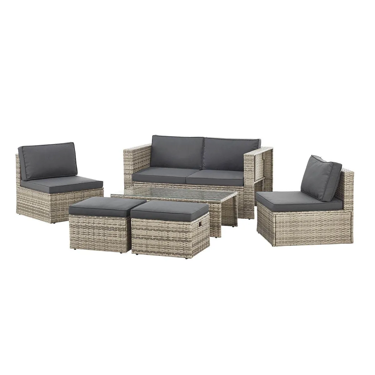 Gartenmöbel Polyrattan Lounge Salou inkl. Polster Grau