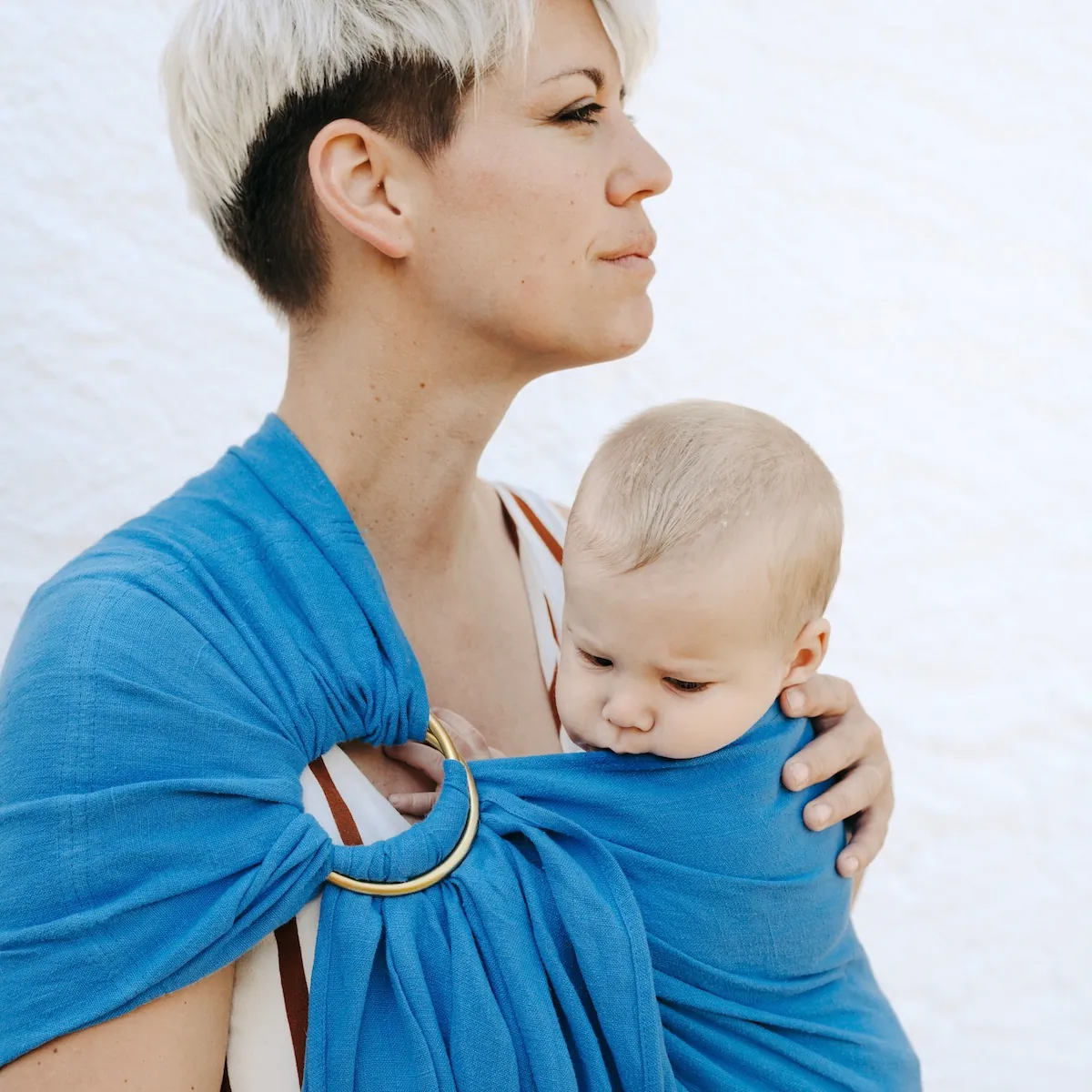 Ring Sling en Lin Bleu royal