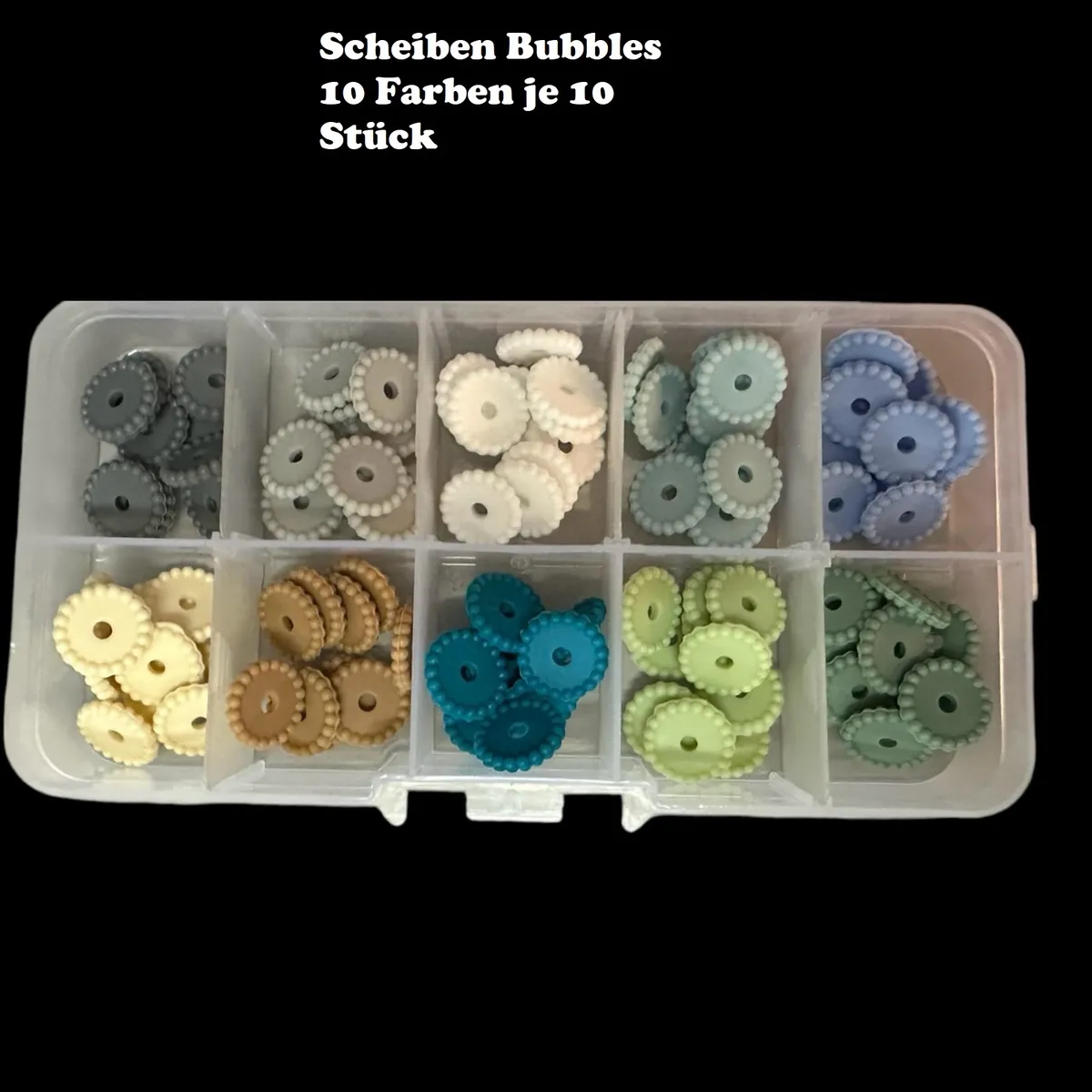 Silikonperlen Scheiben Bubbles blau-natur