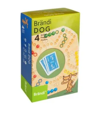 Brändi Dog Spieleset für 4 Personen – inkl. Plus Erweiterung | Taktisches Familienspiel aus Holz mit Murmeln und Karten