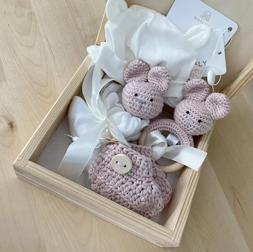 Holz Geschenkbox gross Bunny Pink
