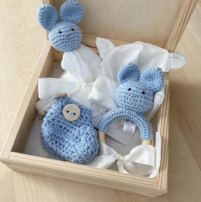 Holz Geschenkbox gross Bunny Blau