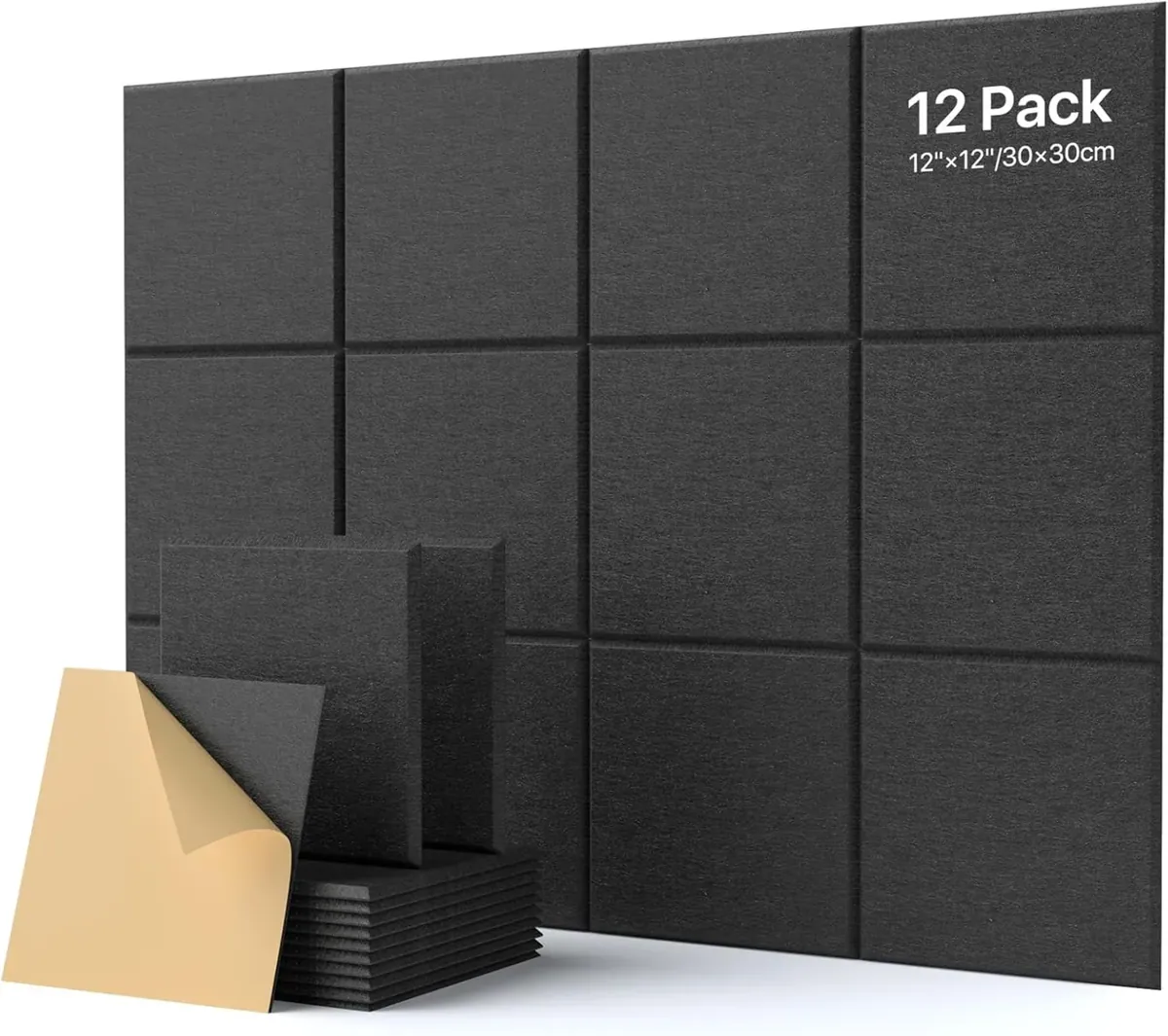 Selbstklebende Akustikplatten Schallschutz-Set (12 Stück), 12 Stück, Schwarz