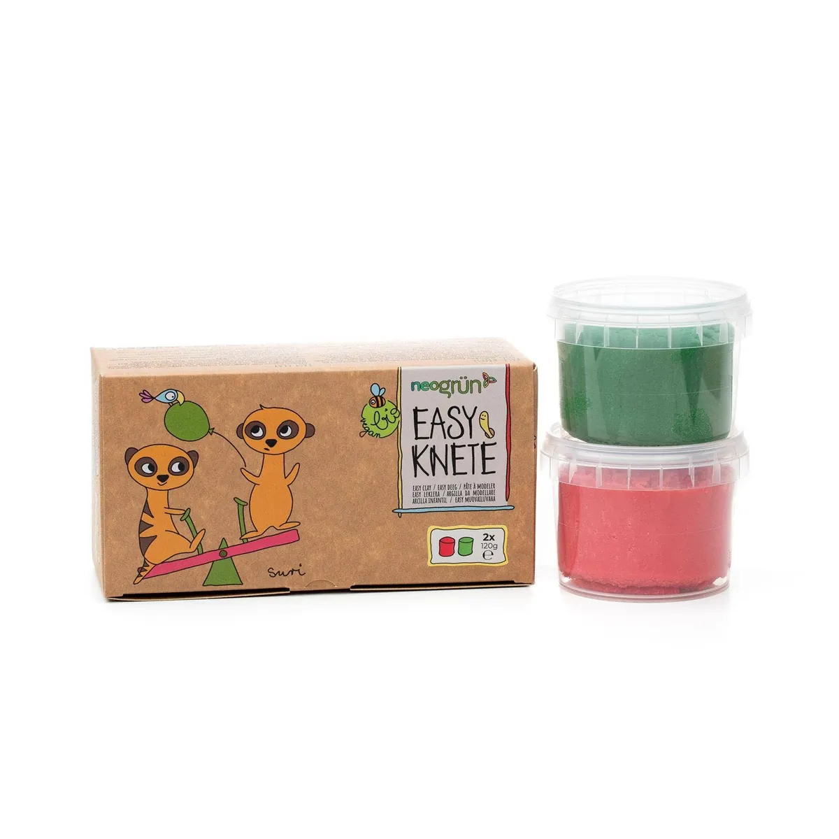 Neongrün Bio-Knete vegan 2er Set "Suri" rot/grün