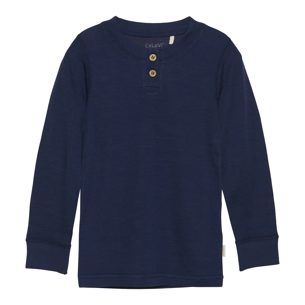 CeLaVi Langarm-Shirt Wolle/Bambusviskose - dunkelblau mit Knöpfen