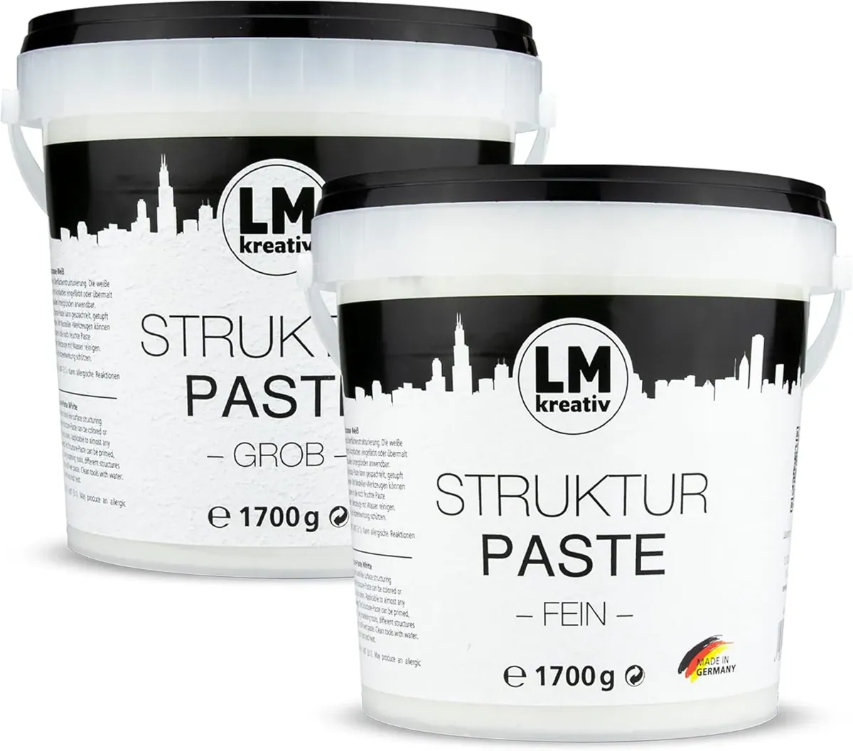 Strukturpaste für Acrylmalerei, Weiß fein & grob je 1,7 kg Eimer