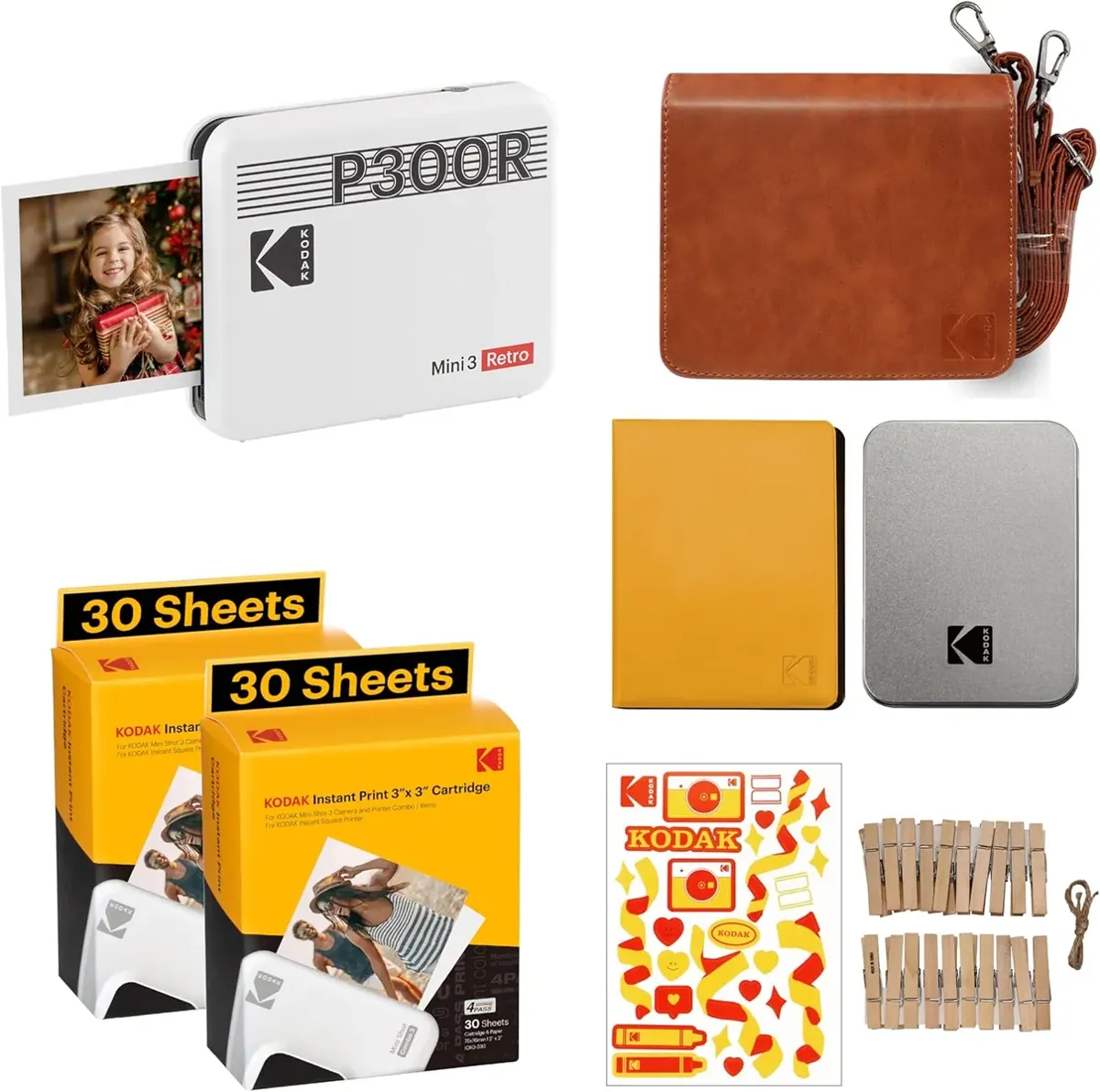 Mini 3 Retro Fotodrucker mit 68 Fotopapieren, Imprimante + 68 feuilles et accessoires weiß