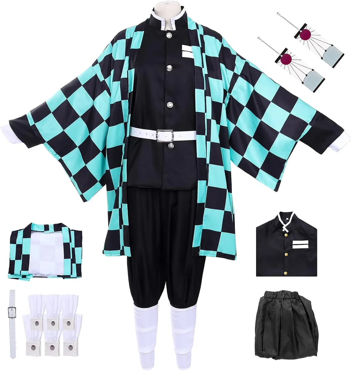 Tanjirou Cosplay Kostüm-Set mit Ohrringen, L Cosplay 1