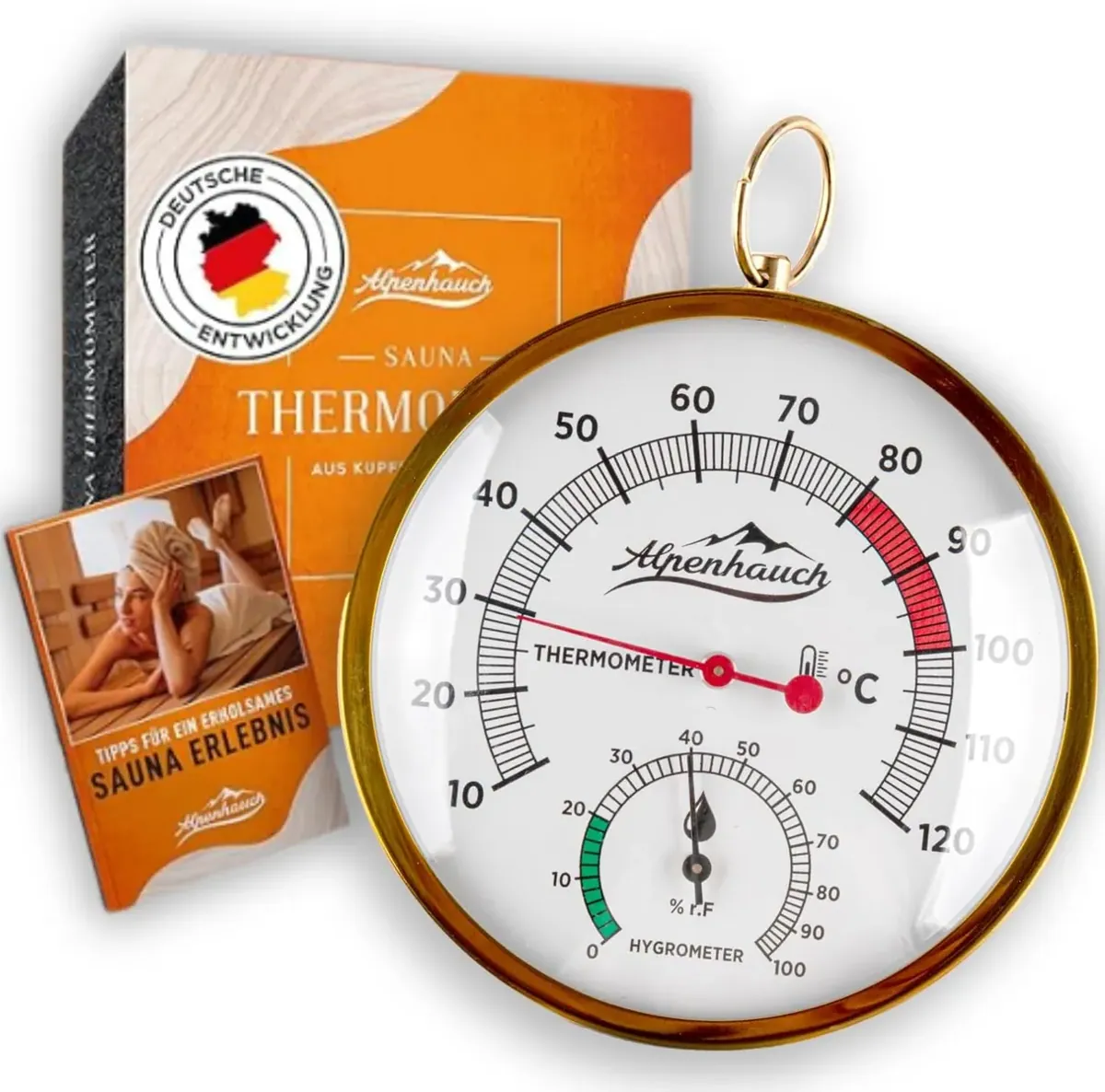 Sauna Thermometer & Hygrometer, Gold