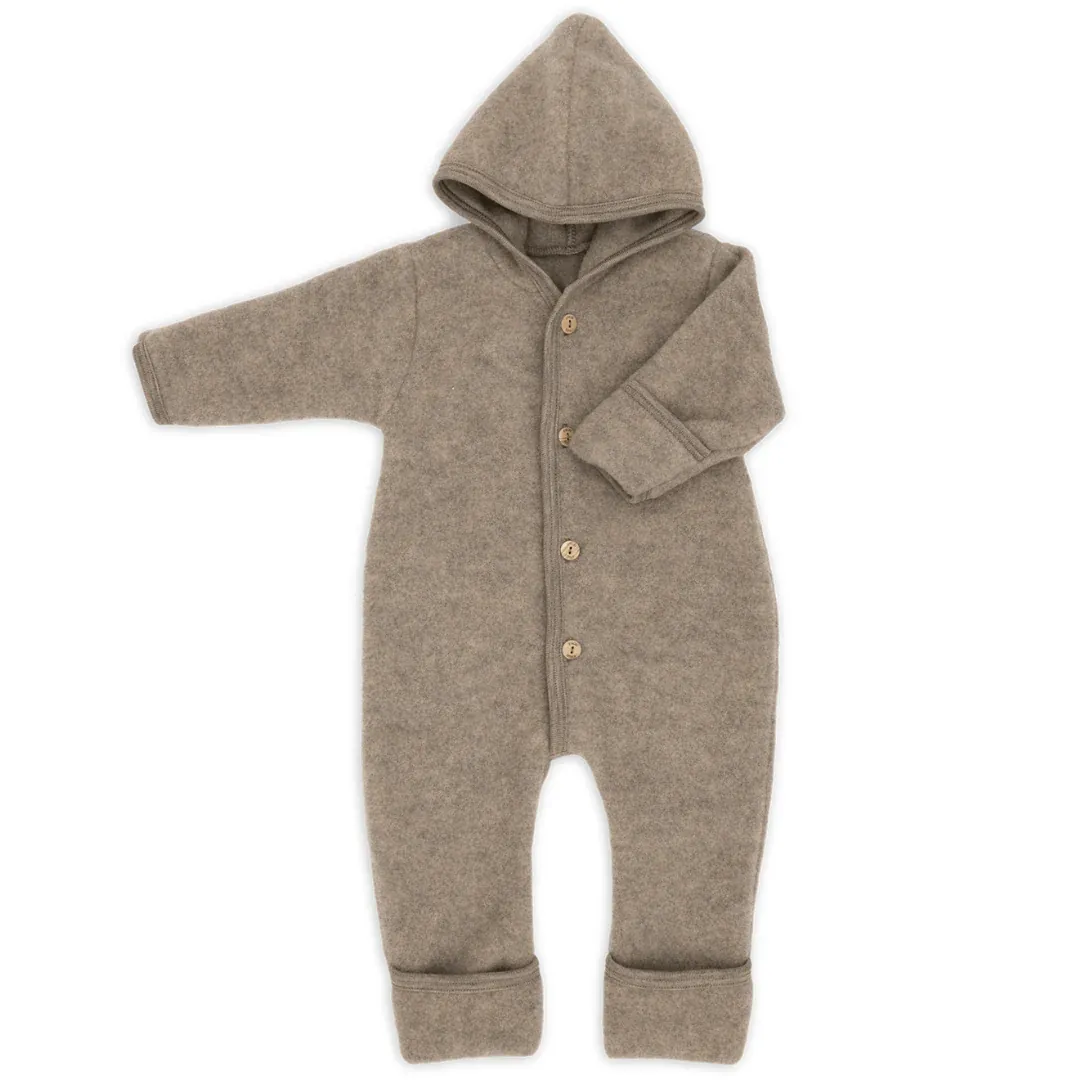 Engel Wollfleece Overall mit Kapuze | Walnuss Melange