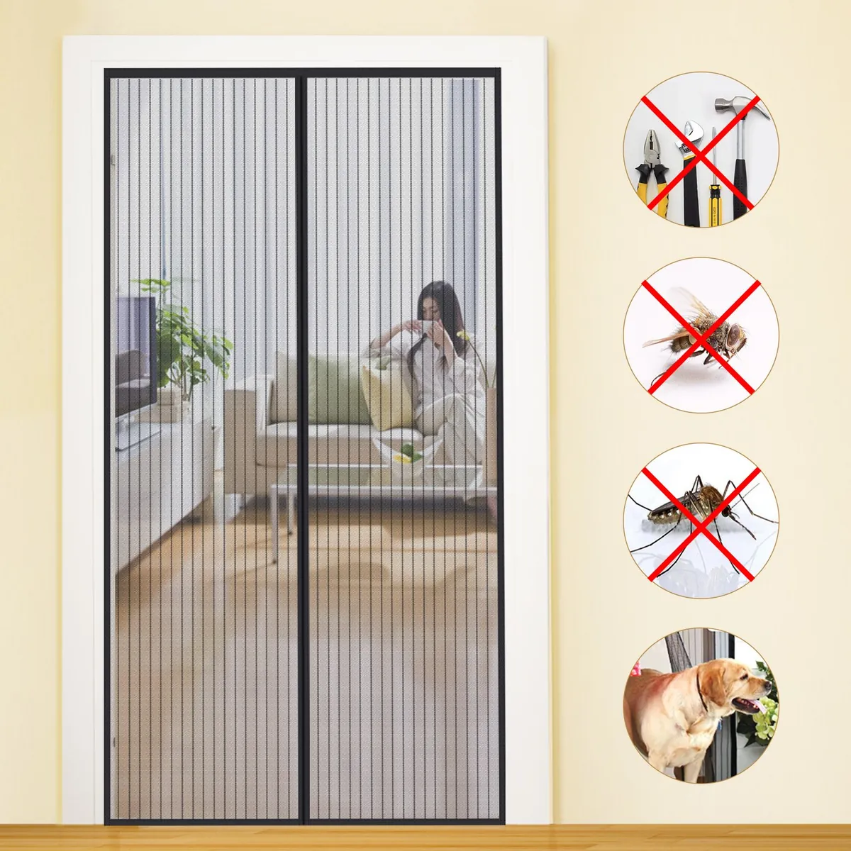 Magnetische Fliegengittertür, 70x200cm Schwarz Gestreift