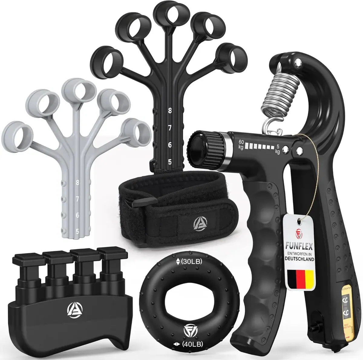 5-teiliges Griffkraft-Trainingsgerät-Set, Schwarz 5er Set