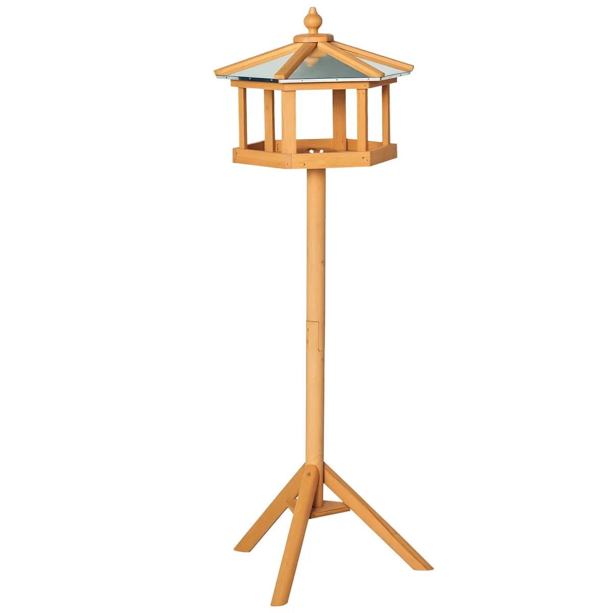 Vogelhaus | Mit Ständer und Zinkdach | Kiefernholz | Ø 40 x 110 cm | Braun und Silber