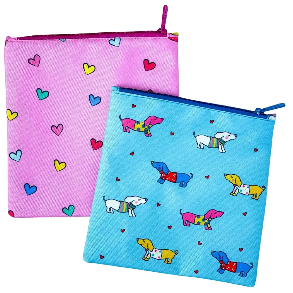 Wiederverwendbare Sandwich-/Snack-Tasche - 2er-Set - Hund & Herzen