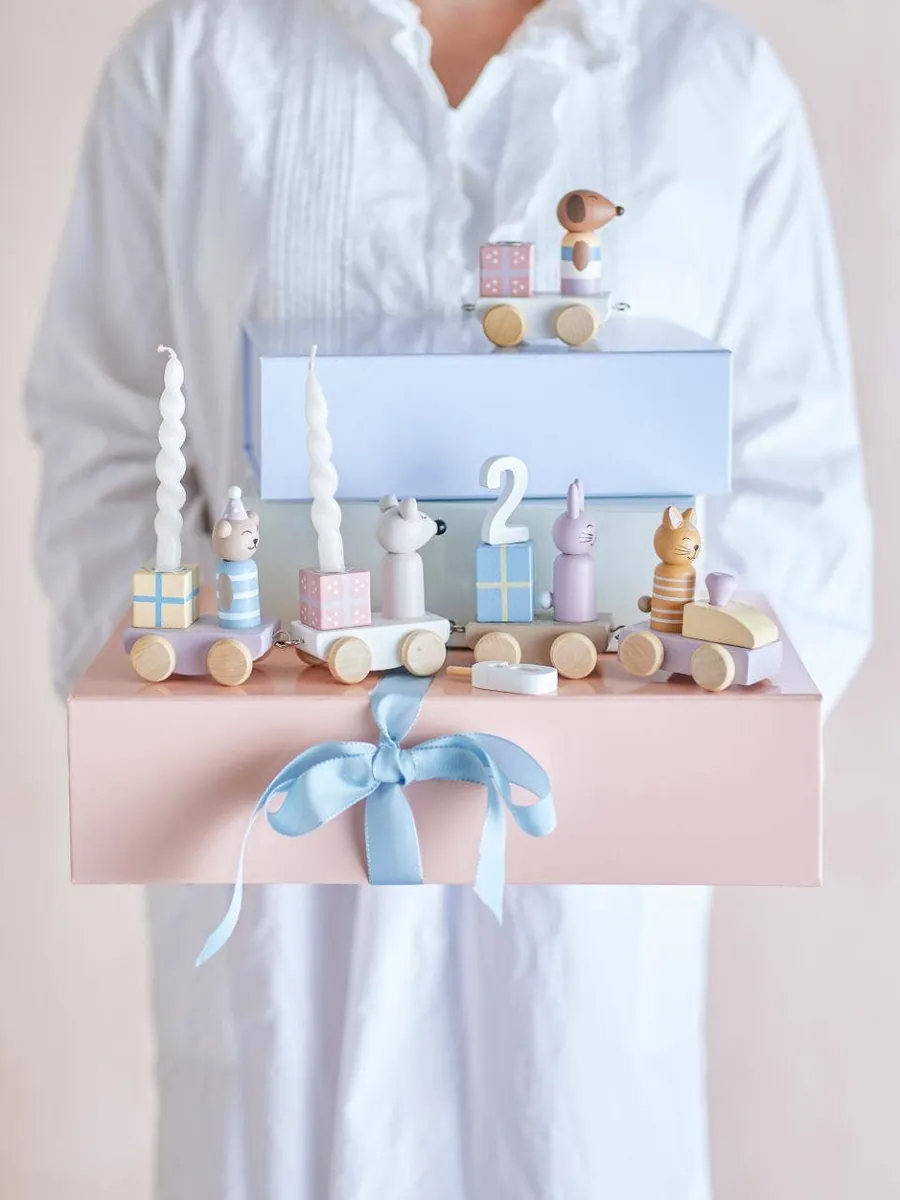 Bloomingville MINI Junaid Geburtstagszug – Geburtstagsdeko Kinder, FSC®100%, Pastell